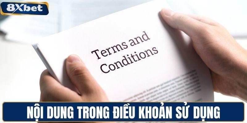 Các nội dung trong điều khoản sử dụng tại 8XBET